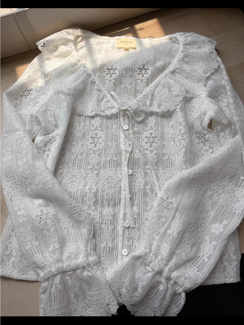 SEZANE MARIELE SHIRT Lace Ruffle V-Neck Blouse, S M L - Picture 3 of 8